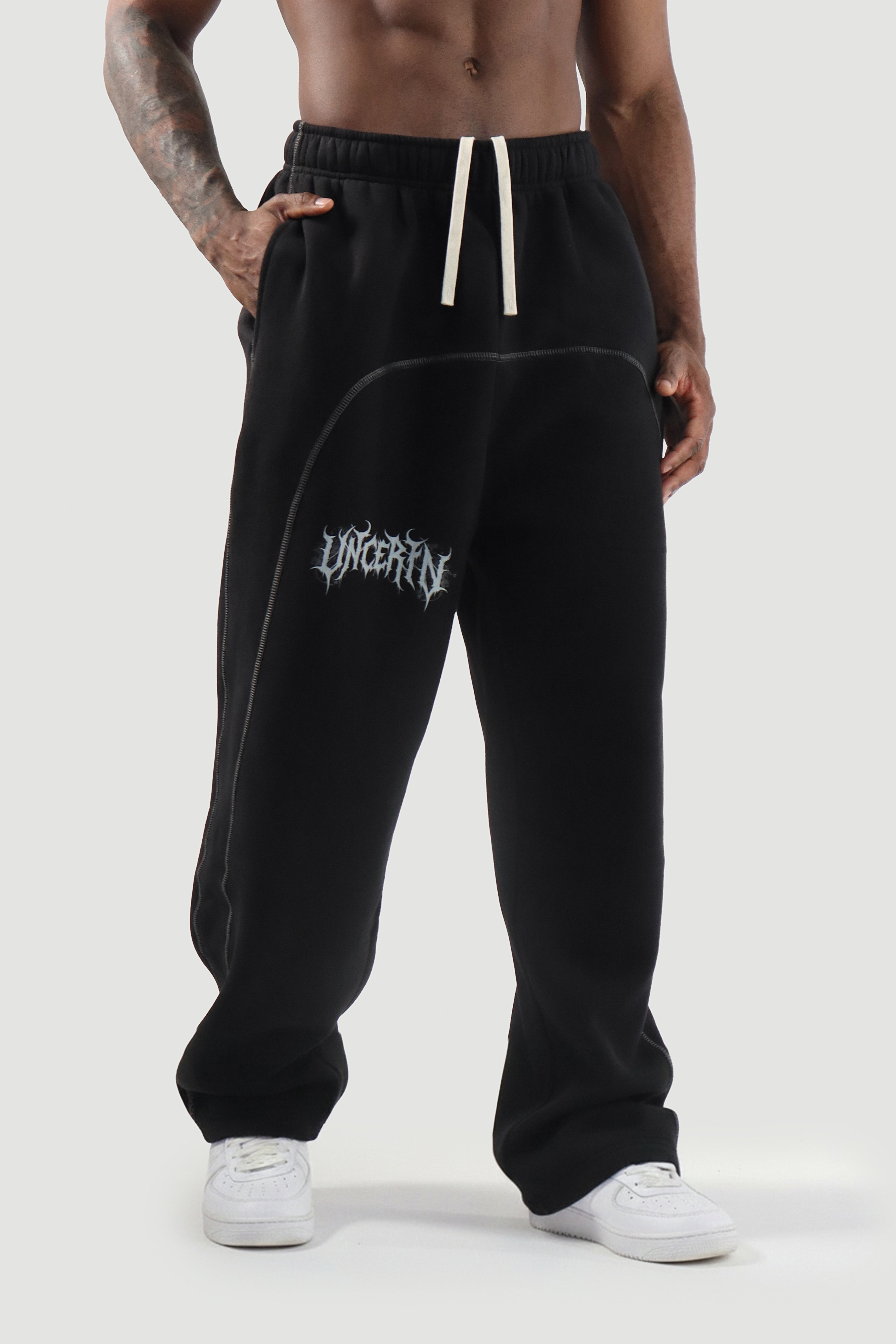 UC048 Shadow Oversized Stitched Joggers - Black